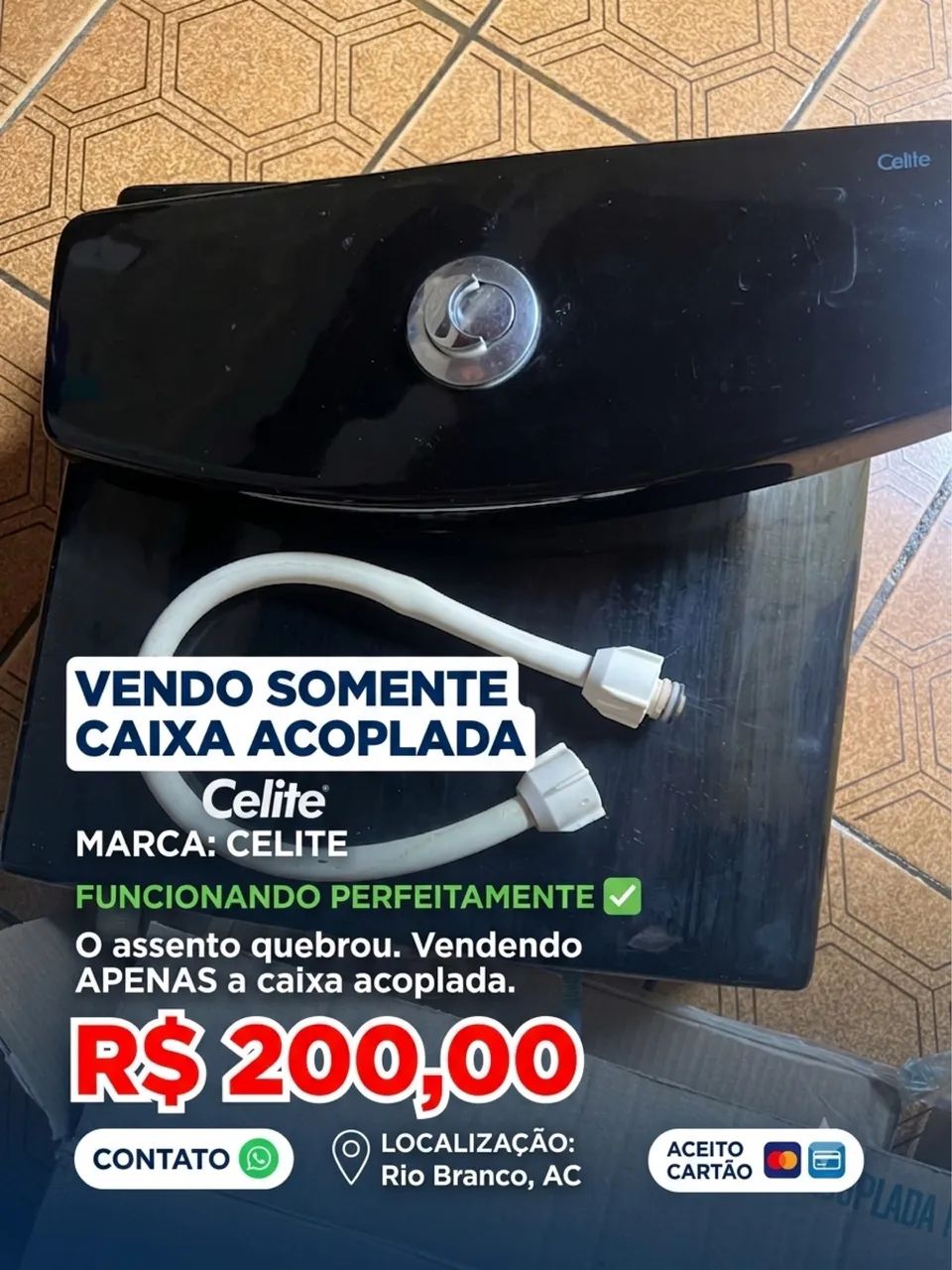Caixa acoplada celite na cor preta, sem assento - Foto 2