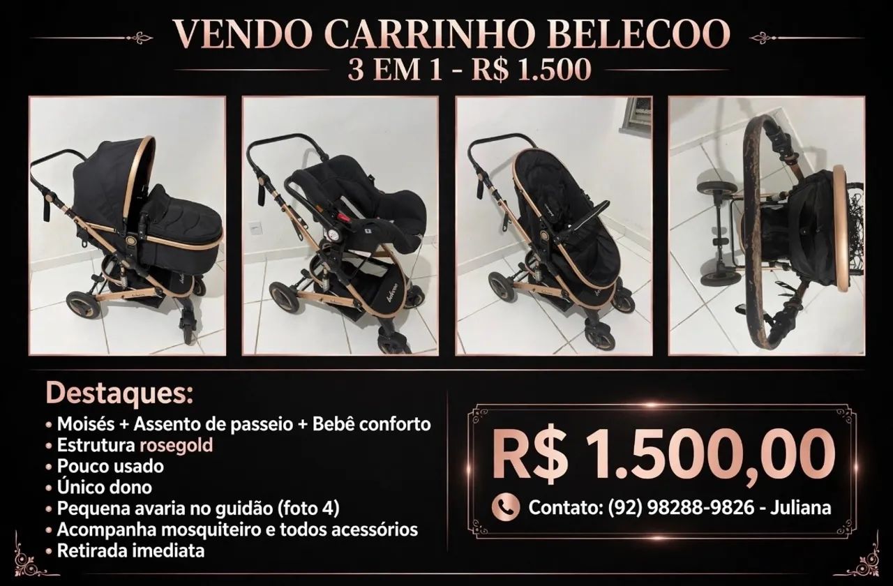 Carrinho 3 em 1 original belecoo