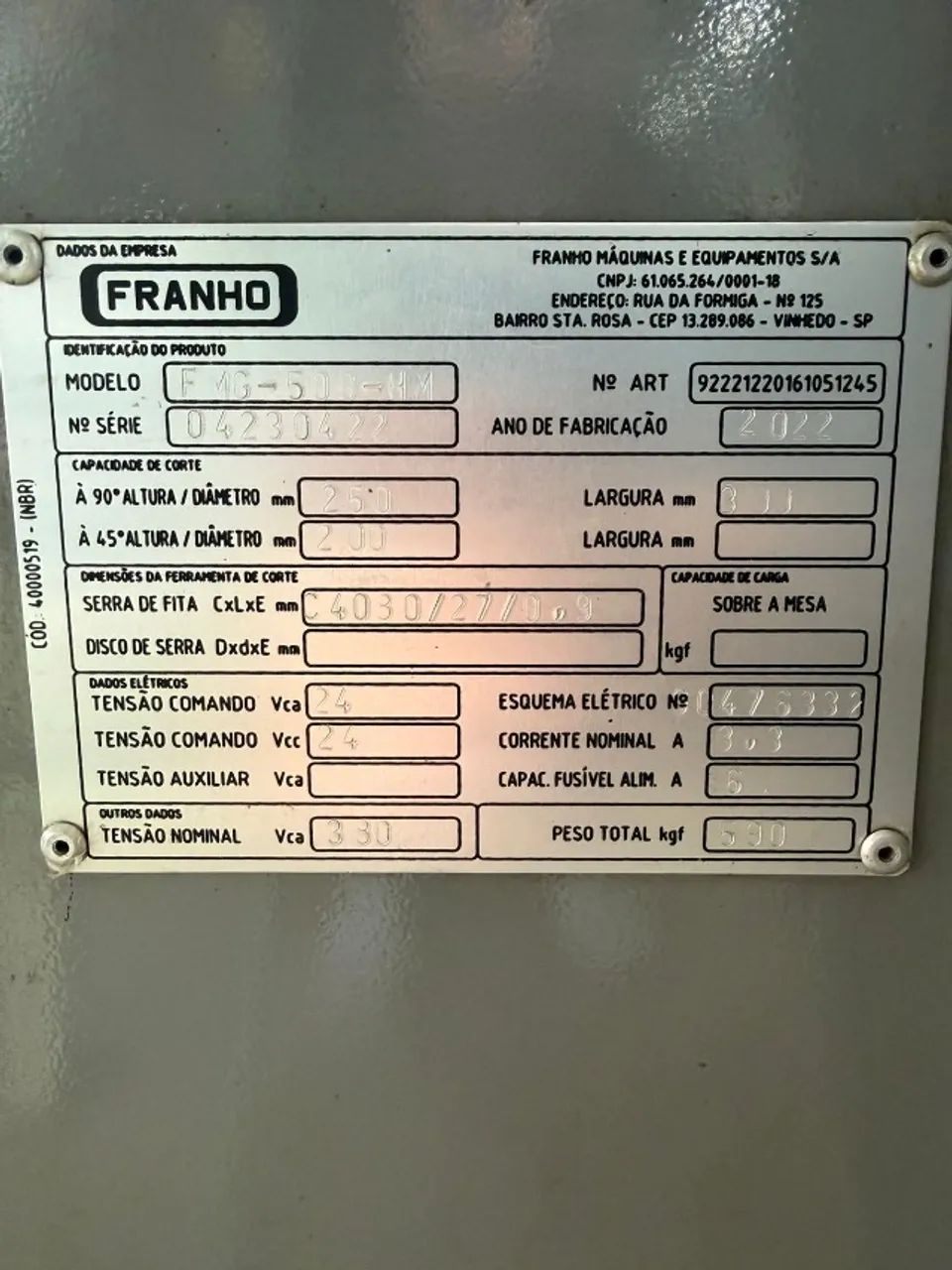 Máquina de Corte SERRA FITA FRANHO FMG 500HM  - Foto 6