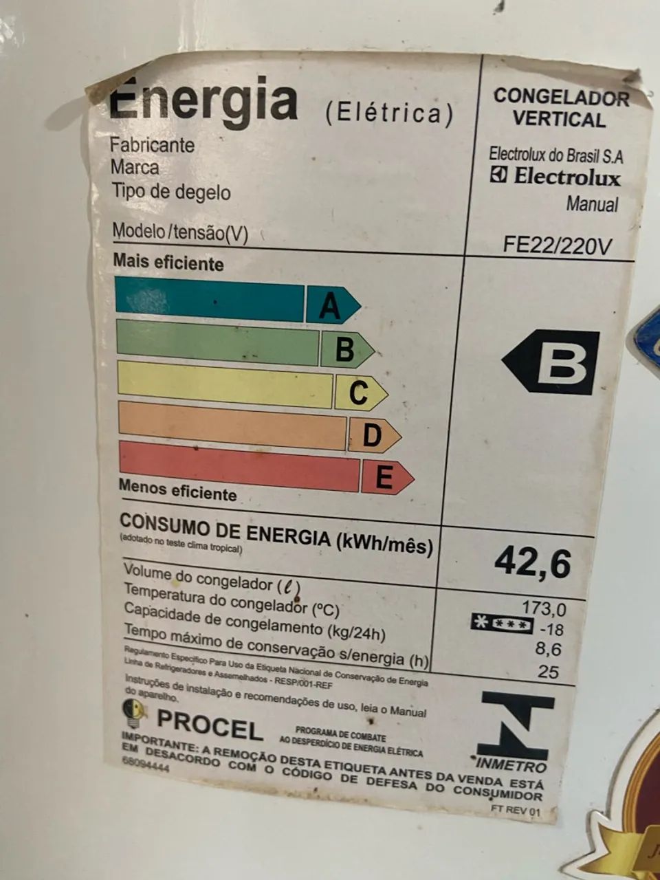 Freezer Vertical / Refrigerador Uma Porta Electrolux (Linha FE18