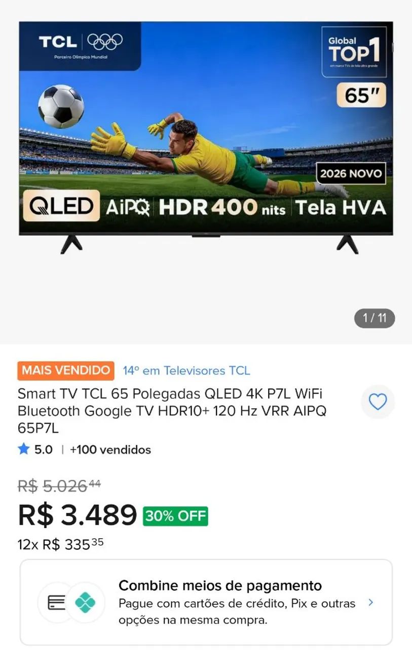 TV 65 QLED 4K TCL nova - Foto 2