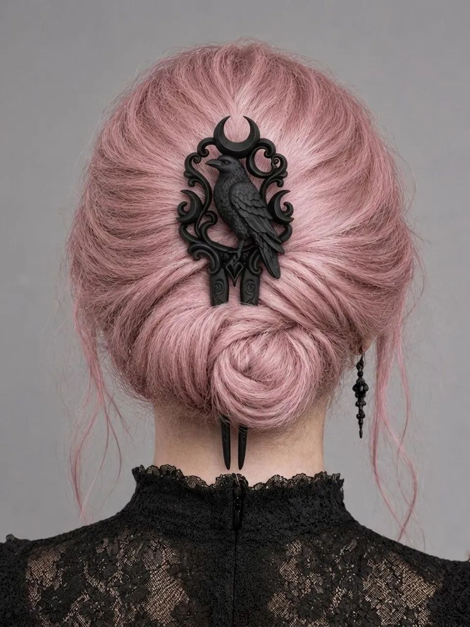 Presilha para cabelo gótica - corvo e lua