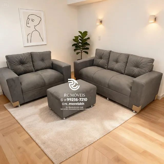 Sofá 2 e 3 Lugares com Puff Suede D33 Aconchegante Direto do fabricante - Foto 3