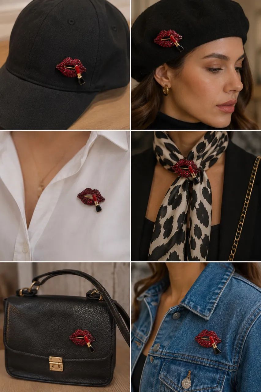 Broche de batom e bota vermelha com strass - Foto 3