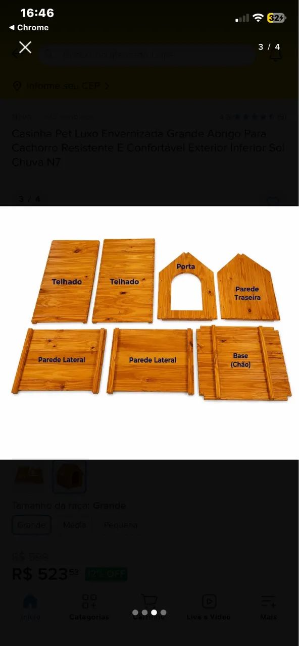 Casa de madeira para cachorro 