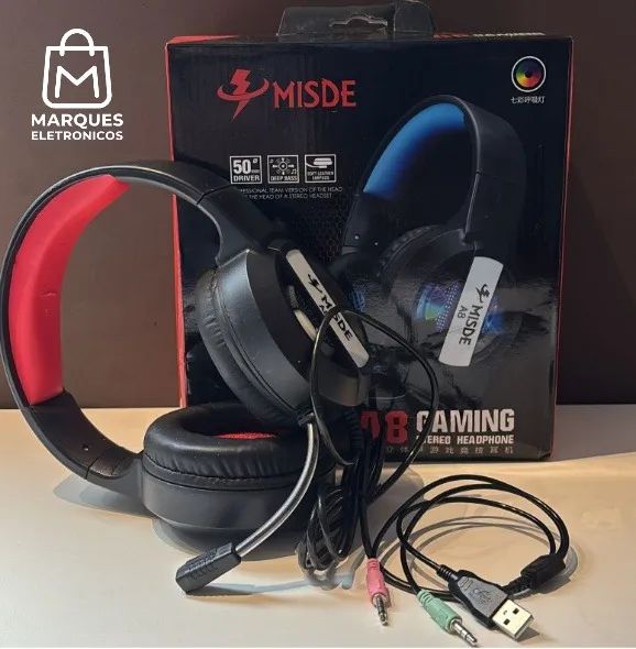 HEADSET GAMER PROFISSIONAL MISDE A8 COM MICROFONE E LED RGB