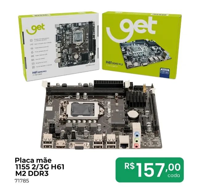 Placa-Mãe 1155 H61 M.2 DDR3 Intel 2ª e 3ª Geração - Frete Grátis