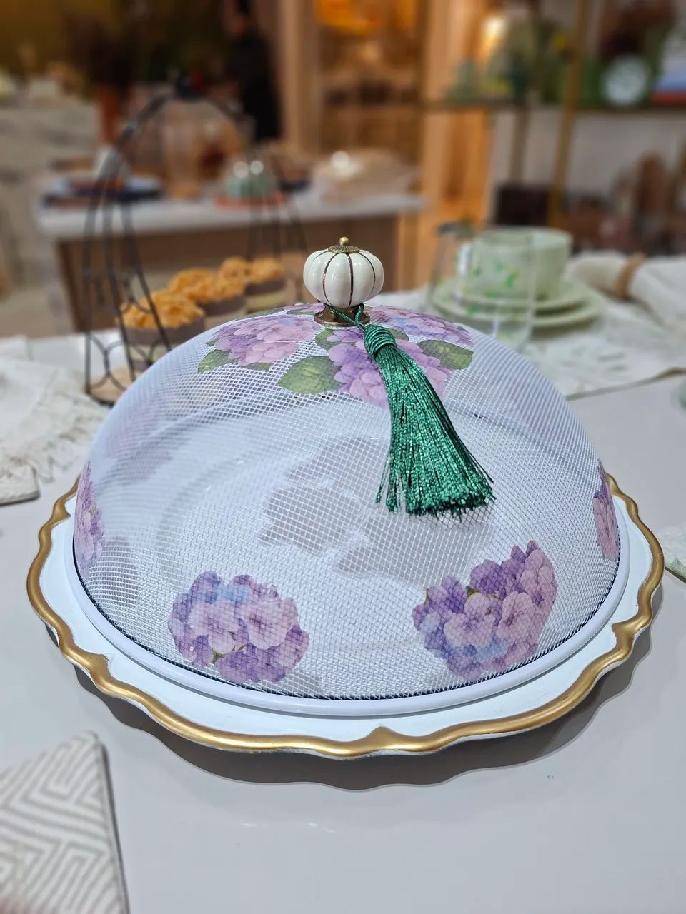 BOLEIRA - COBRE BOLO DECORADA HORTÊNSIA 