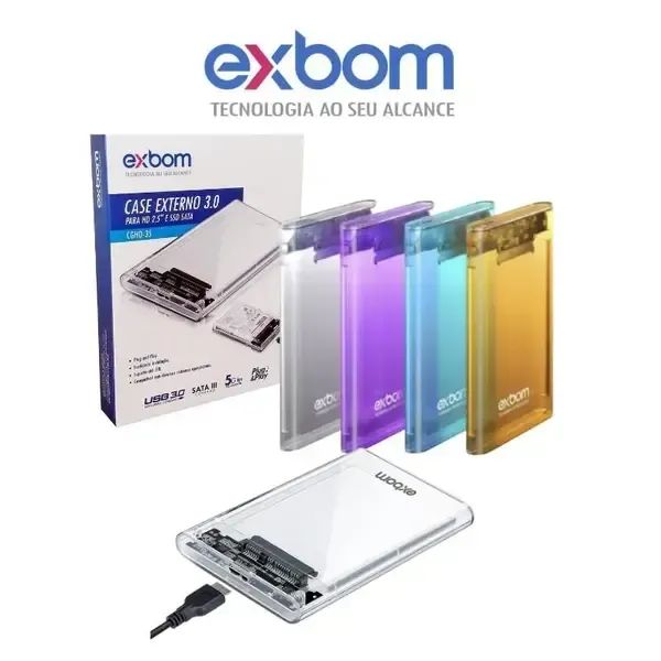 Case Externo Exbom 3.0 para HD/SSD 2.5 Transparente/Colorido