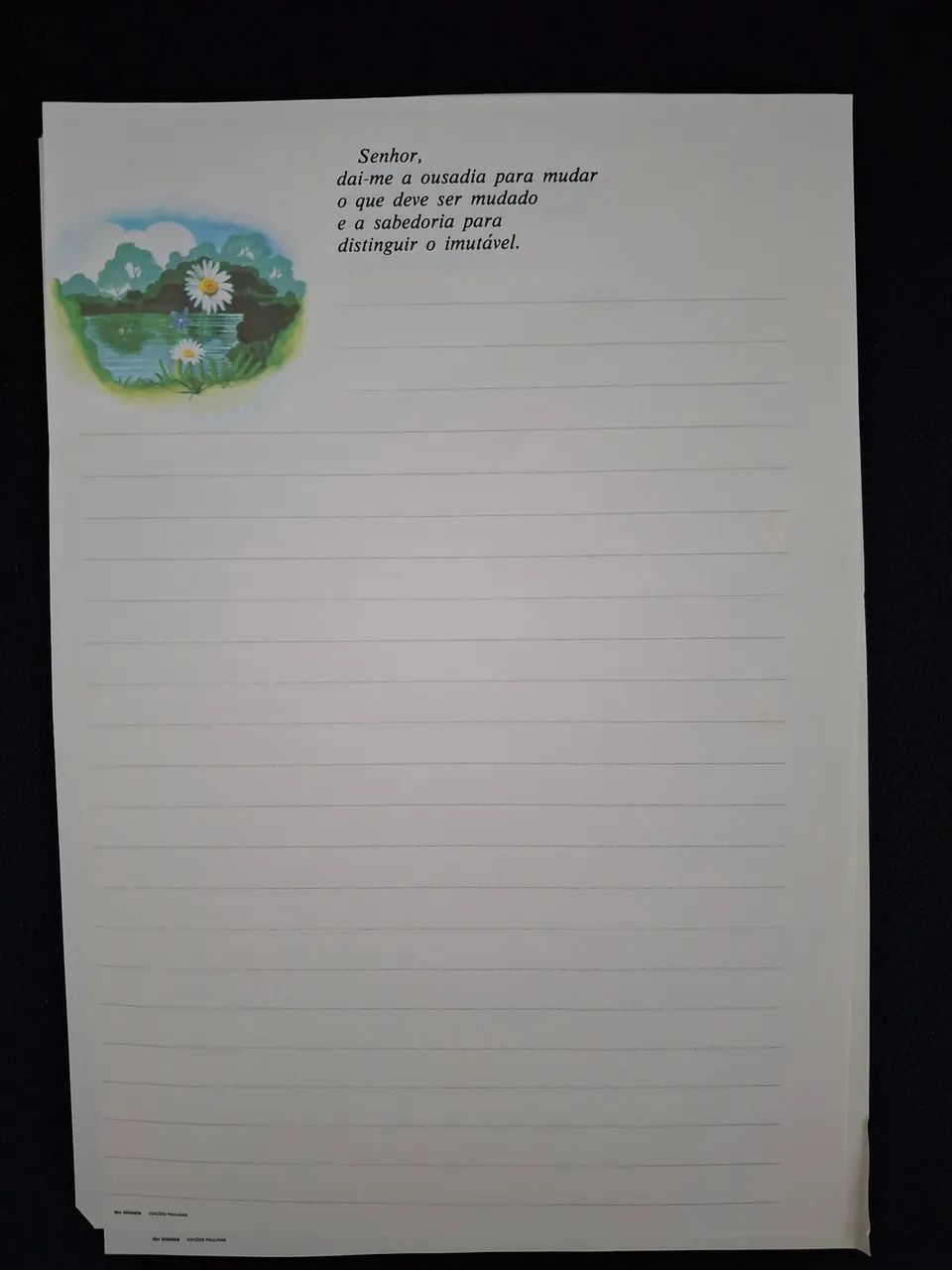 Papel de carta com linhas, anos 80