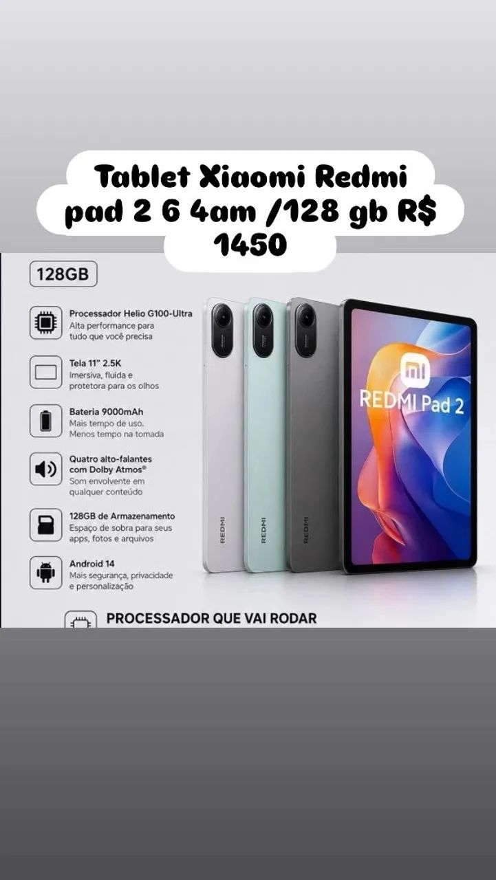 Tablet Xiaomi Redmi pad 2 6am /128 gb  português 