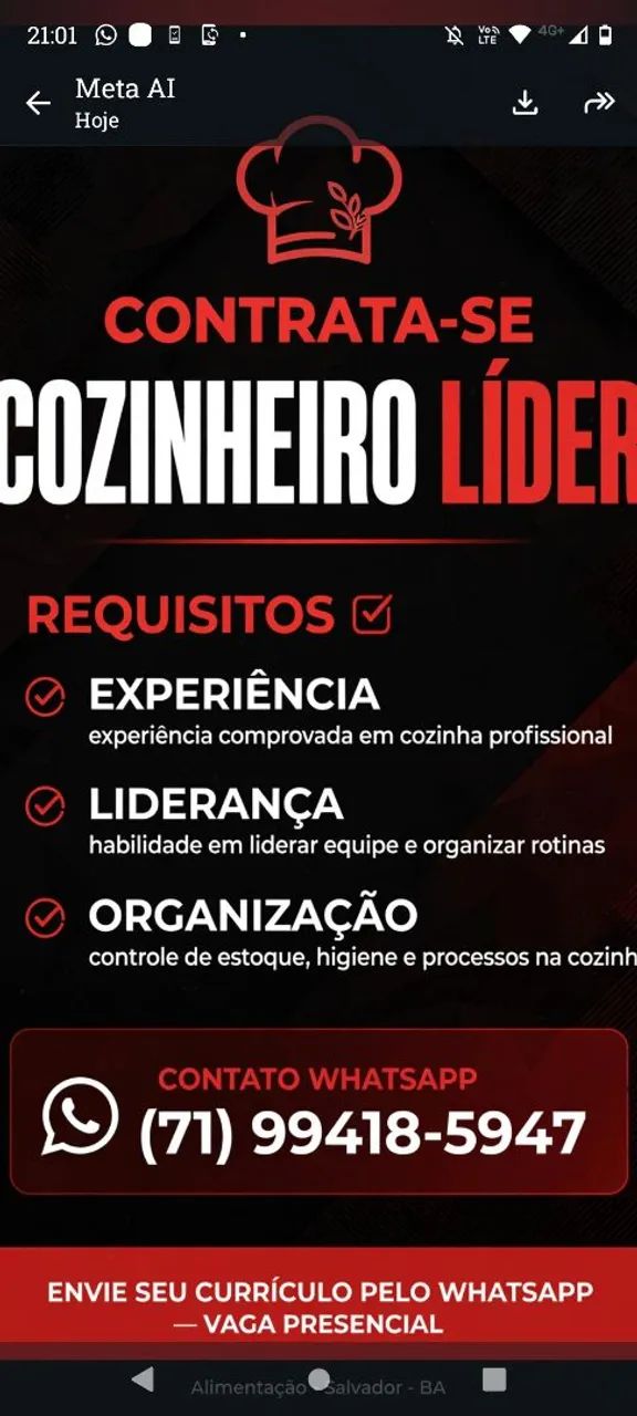 Vaga para cozinheo 