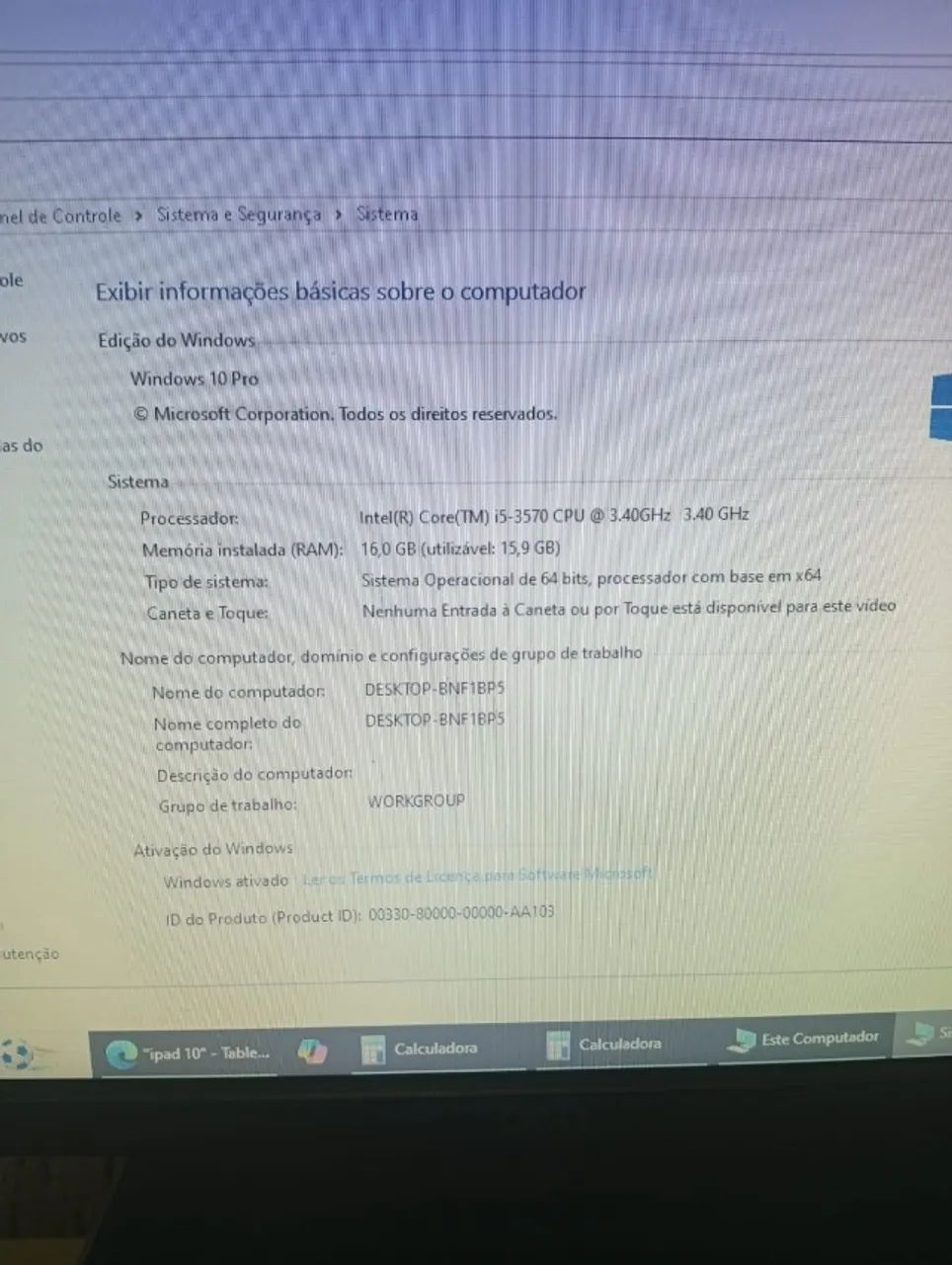 Computador Intel I5, 16Gb ram e SSD 256gb