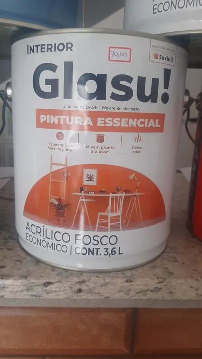Tinta Acrílica Fosca Glasu! 3,6L - Econômica e de Baixo Odor