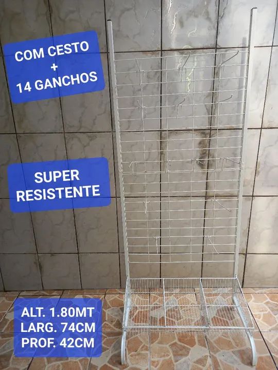 Expositor biombo com cesto + 14 ganchos super resistente industrial comércio em geral 