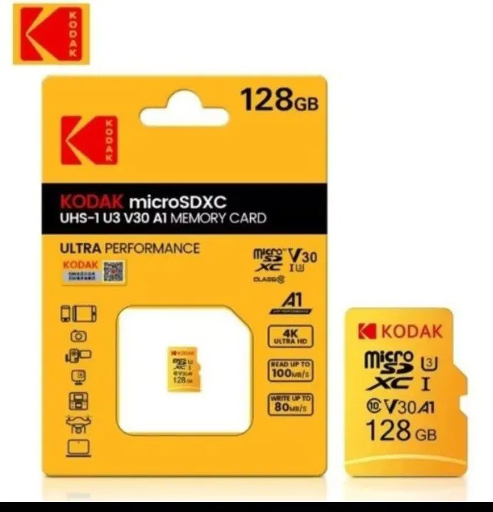Cartão de Memória microSDXC Kodak 128GB UHS-1 U3 V30 A1