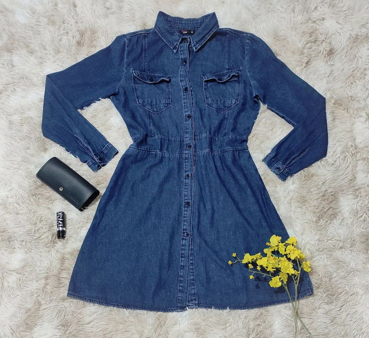 Vestido jeans manga fashion longa marisa