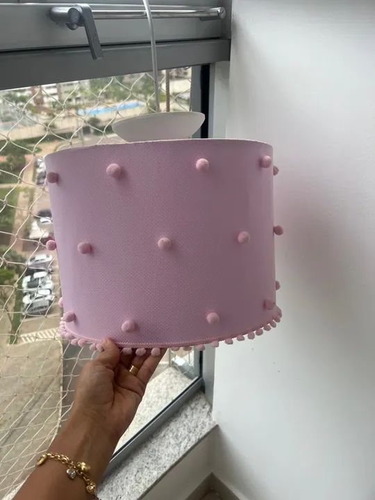 Lustre Plafon Cupula rosa com bolinhas - Foto 2