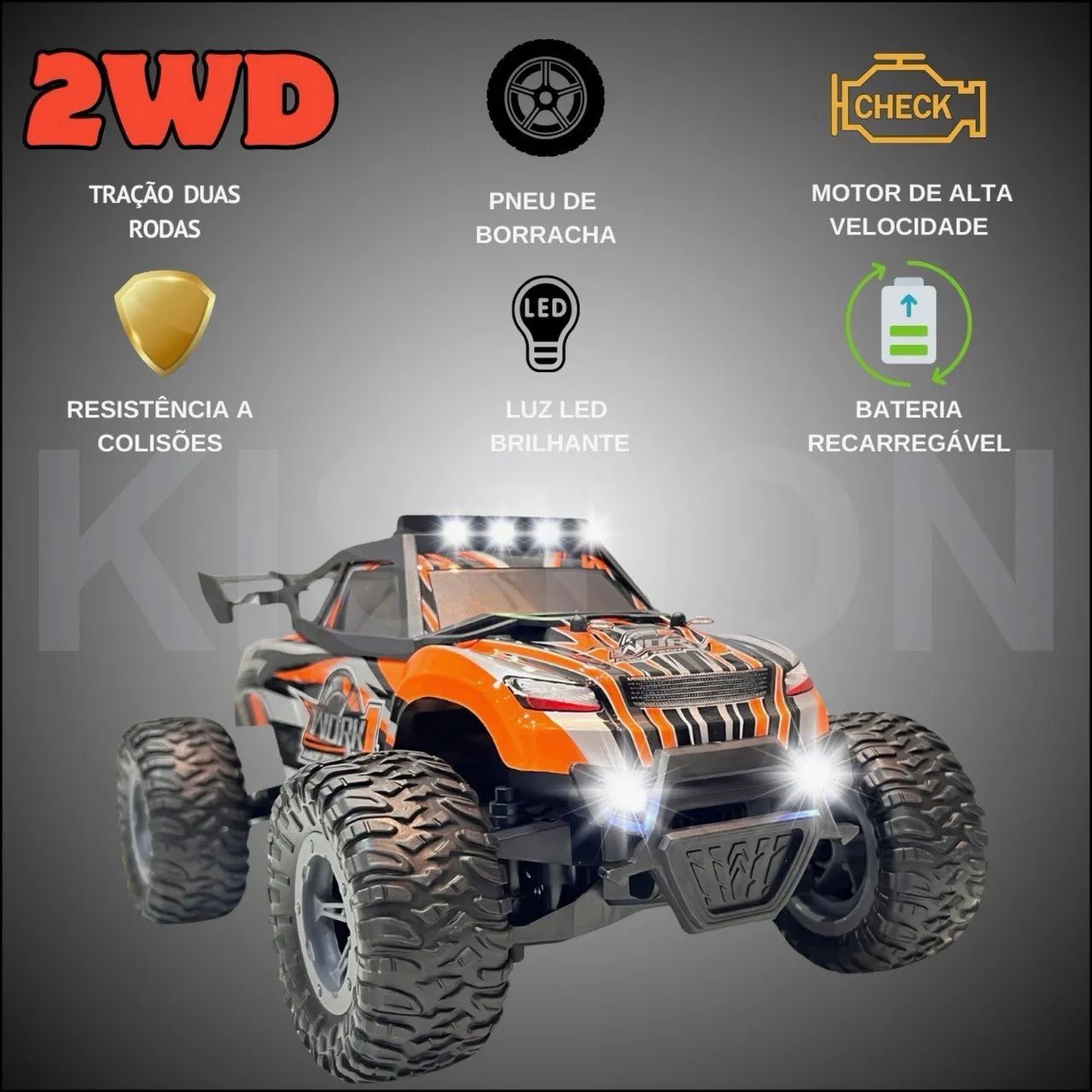 Carrinho Controle Remoto Fora Estrada RC Monster Recarregável Velocidade e diversão - Foto 6