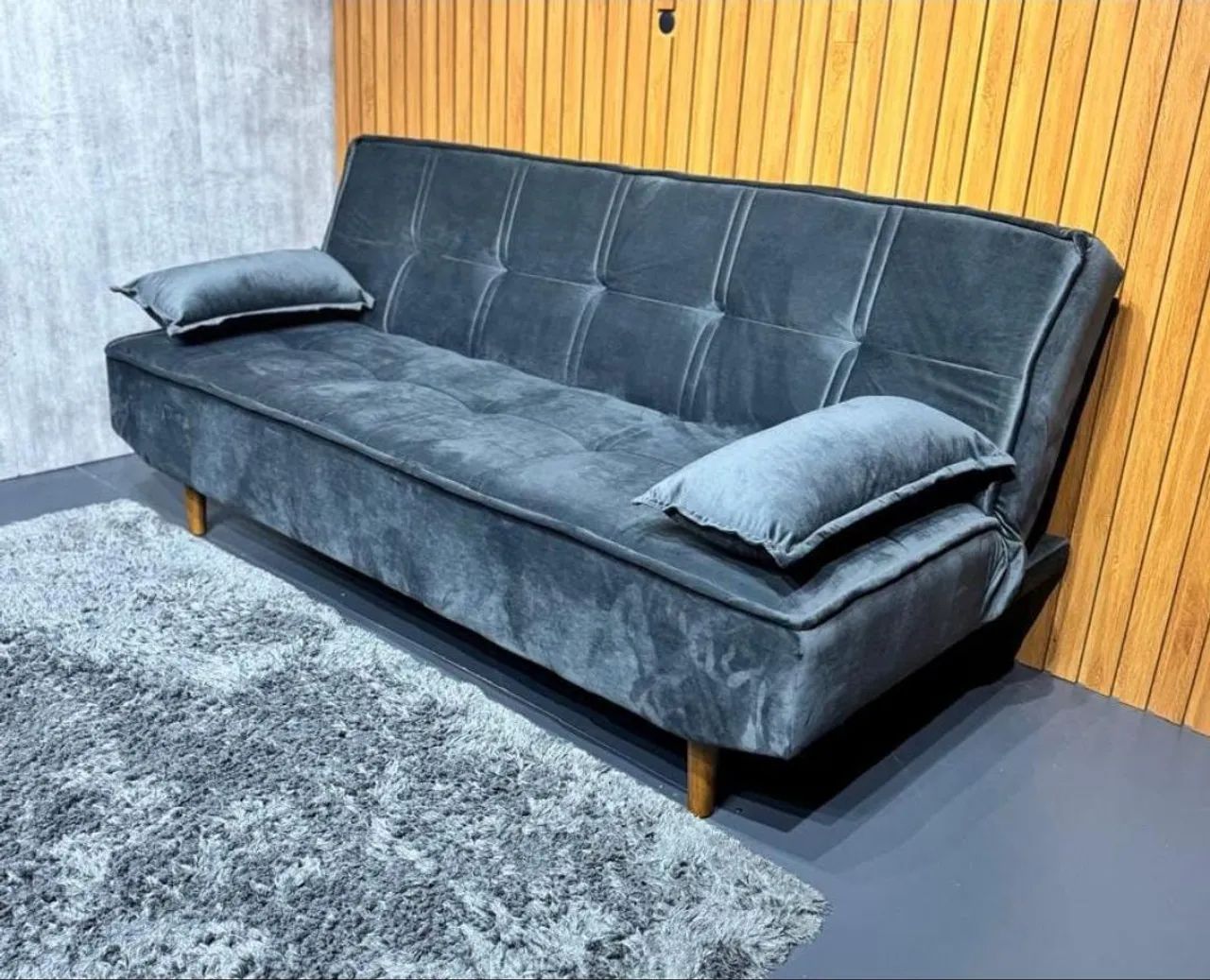 Sofá Cama veludo cinza
