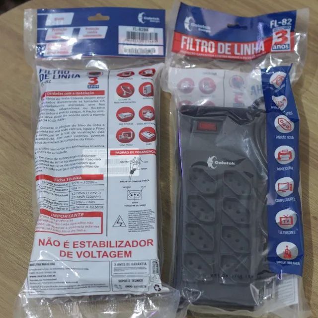 Filtro de Linha Extensão 8 Tomadas COLETEK fl-82bk
