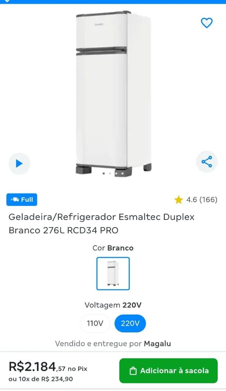 Refrigerador Esmaltec Dúplex Branco 276l RCD 34 