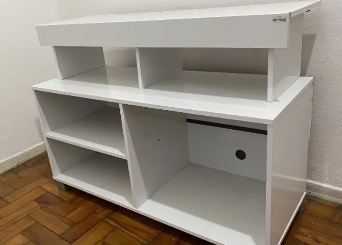 rack para tv slim até 42 polegadas c/ 5 nichos branco - permóbili - Foto 2