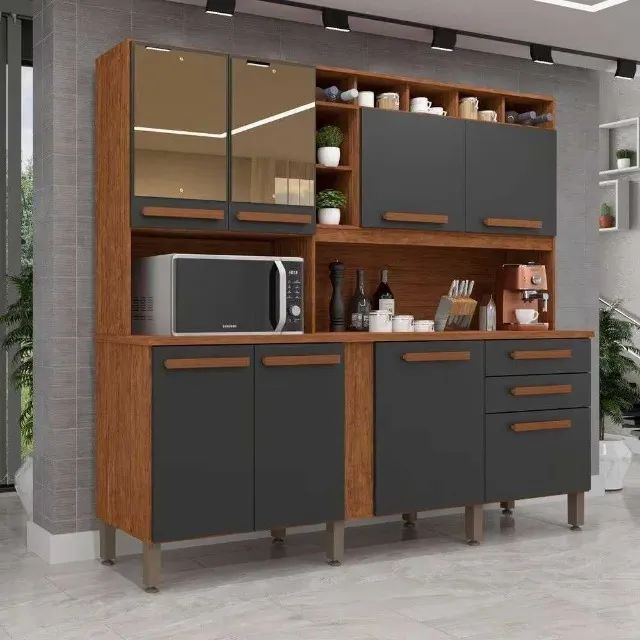 Armário De Cozinha 8 Portas 2 Gavetas Adega E Espelho Antonela (FAZEMOS ENTREGA 