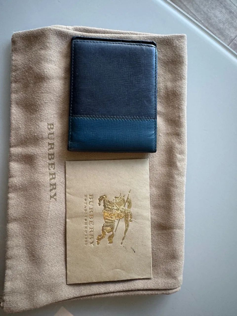 Carteira Burberry Masculina de Couro Azul - Foto 3