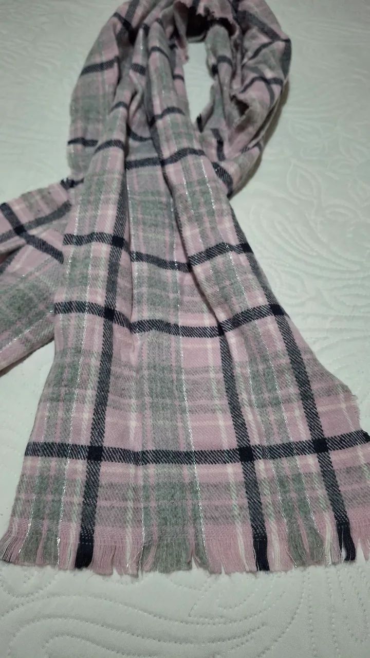 Cachecol xadrez rosa e cinza - Foto 3