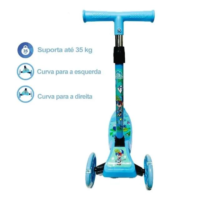 Patinete Infantil 3 Rodas De Led Dobrável Reforçada -Azul - Foto 3