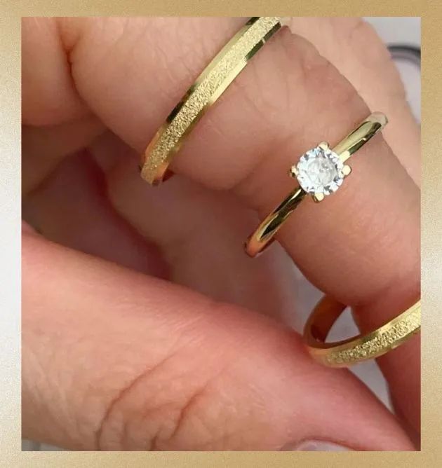 Par de Alianças Chanfradas Jateadas 3mm Ouro18K Banho. Noivado, Casamento, Promo! - Foto 3