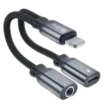 Cabo Adaptador Para iPhone Duplo + P2 Áudio Fone