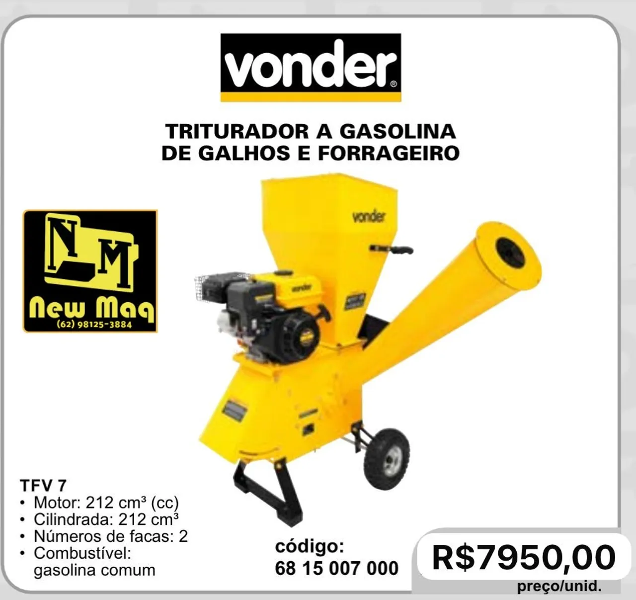 Triturador de Galhos e Forrageiro a Gasolina - TFV 7 - New Maq
