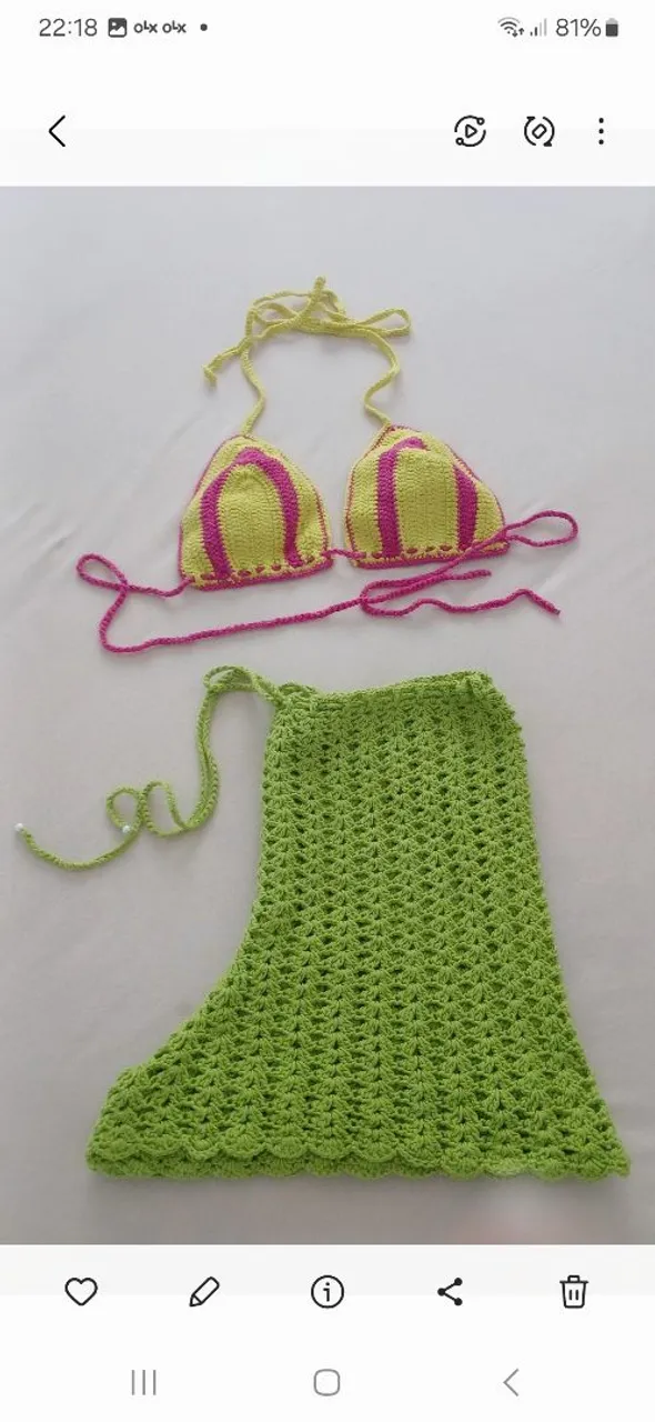 Biquíni Crochê Verde e Rosa