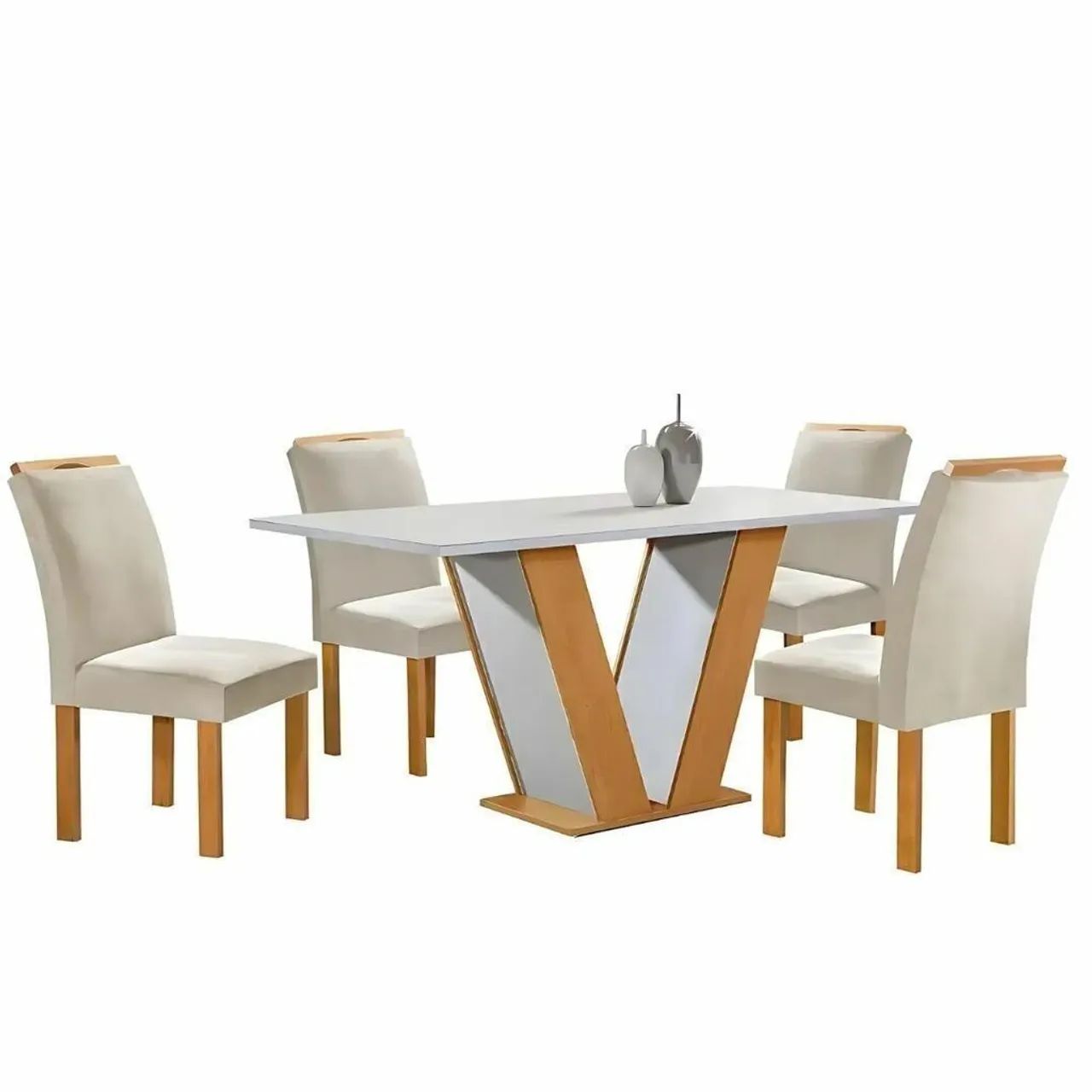 Mesa Qatar com 4 C Londres Sem Vidro 120x80cm Cinamomo/Off White Tecido 169 - Cel<br> - Foto 2