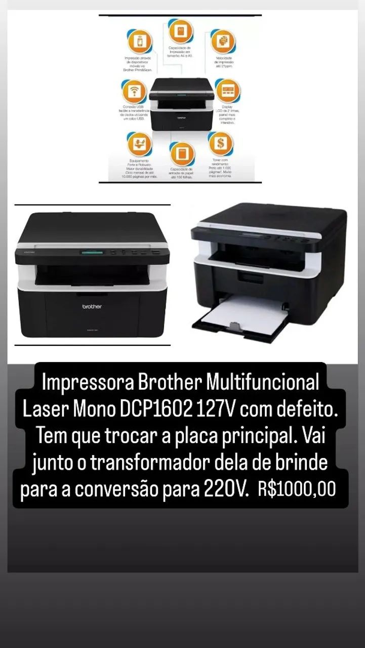 Impressora Brother DCP1602 127V com defeito