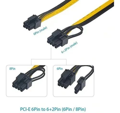 Pcie 6 Pinos Macho Para 8 (6+2) Pinos Macho 50cm Mineração - Foto 3