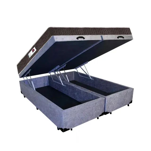 Colchão Resistence King e Cama Base Baú King na cor Cinza Azulado