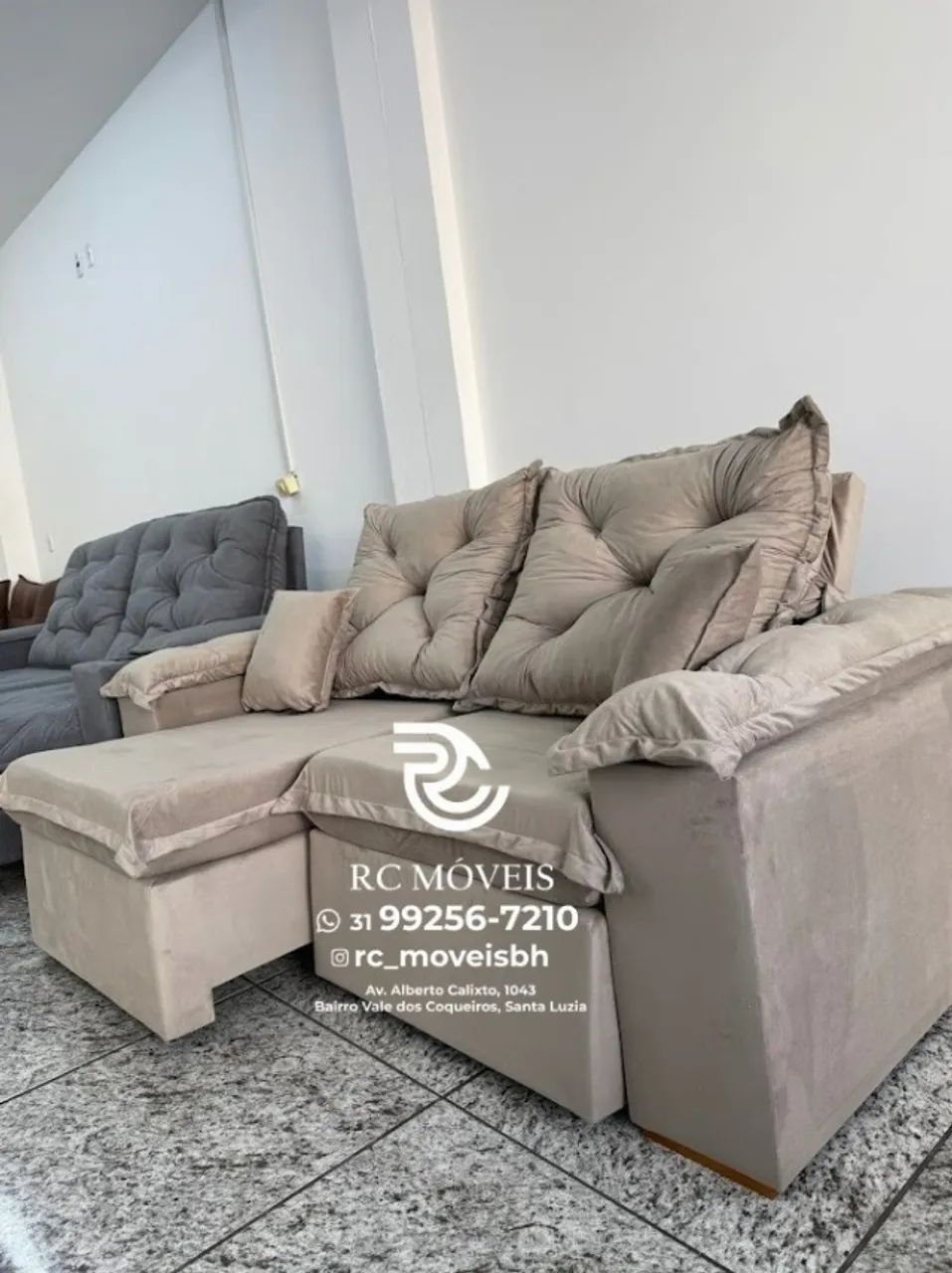 Sofá Retrátil e Reclinável 2m pillow 16cm  - estofamento tecido veludo - Foto 5
