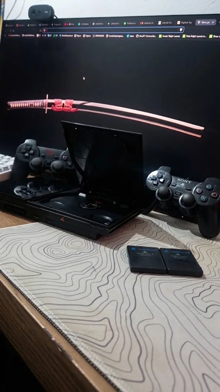 PS2 Fat Usado + 2 Controles + 2 Memory Cards - Funcionando Perfeitamente