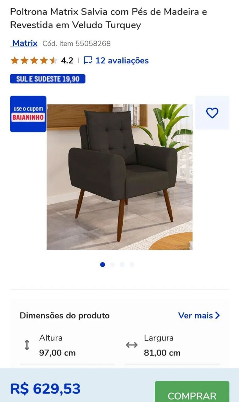 Poltrona Matrix com Pés de madeira e revestida com veludo Turquey - Foto 5