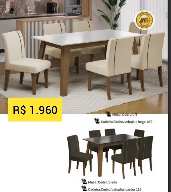 Conjunto de mesa com 6 cadeiras 