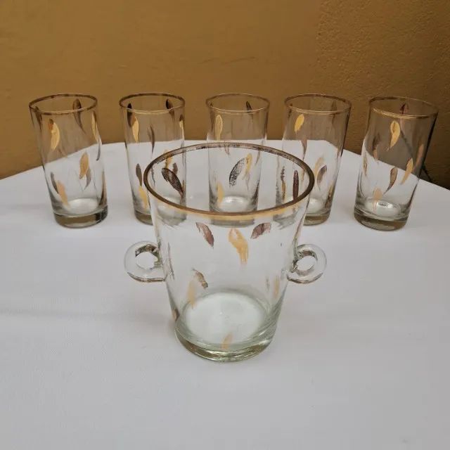Conjunto Vintage com 5 Copos e Balde de Gelo - Anos 60
