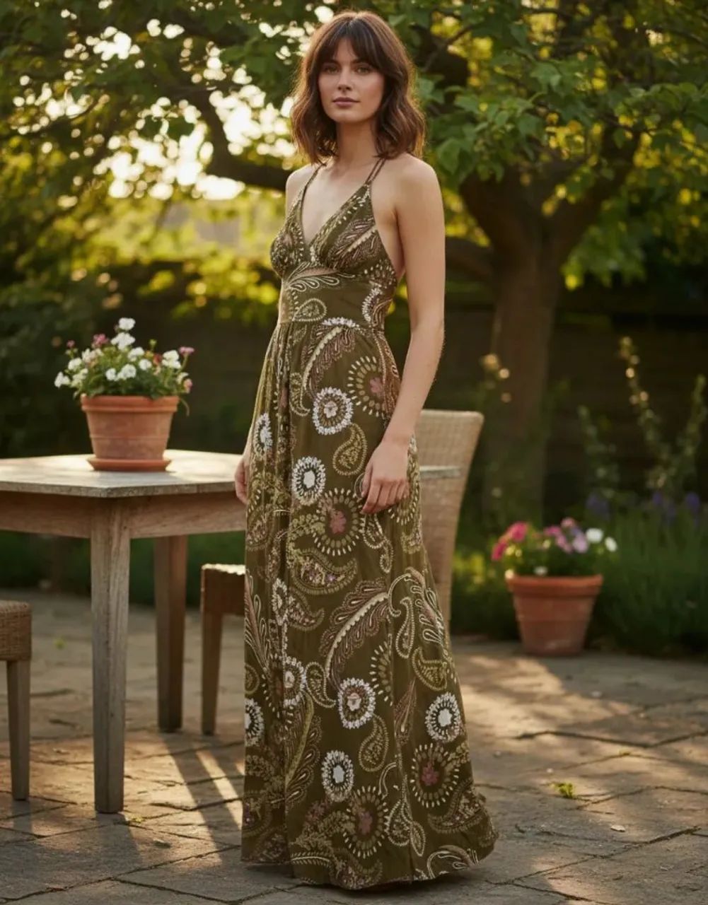 Vestido Longo Verde Estampado - Tempo 4