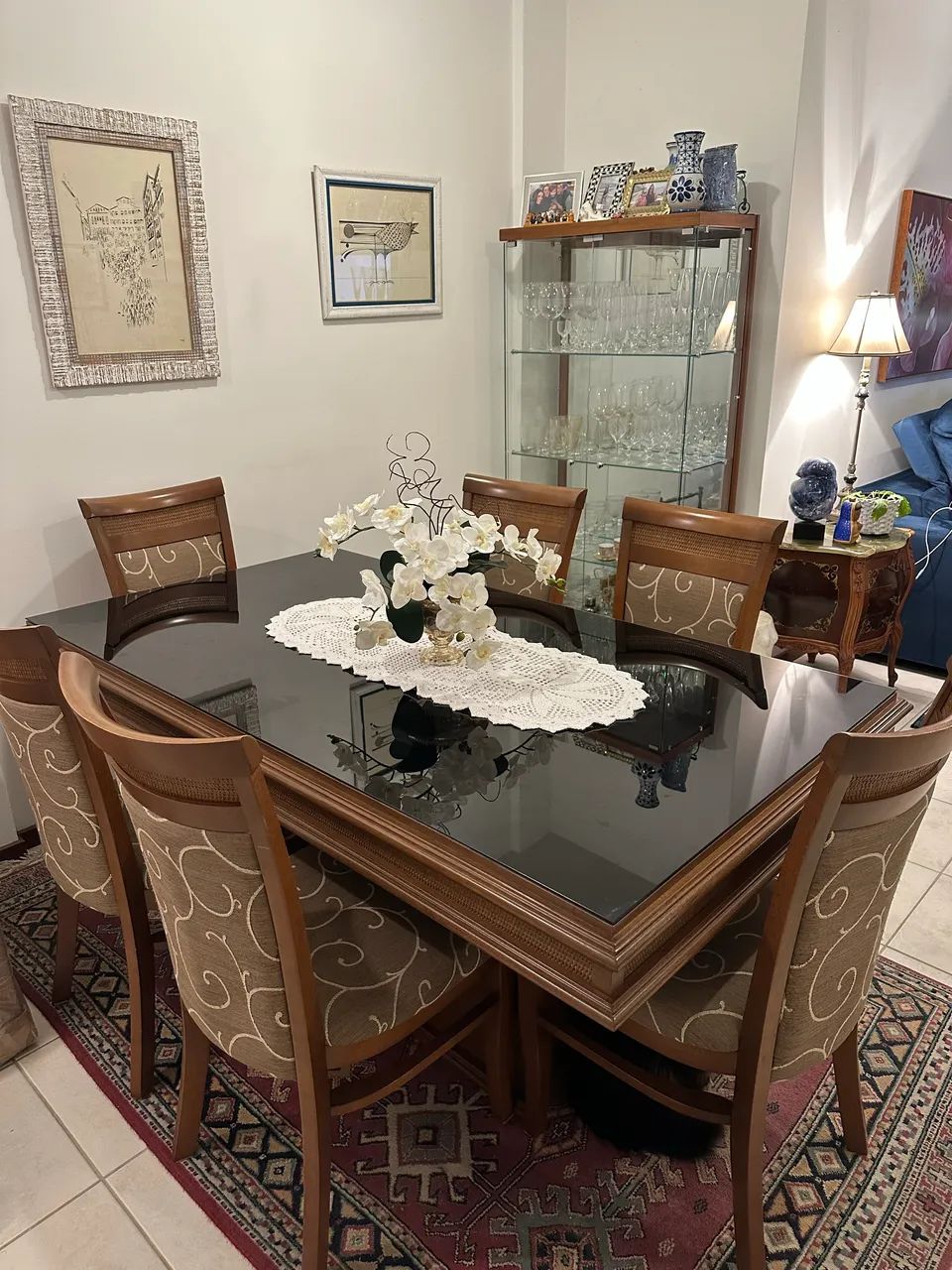 Mesa de Jantar 1,80m com Tampo de Vidro + 6 Cadeiras - Excelente Estado - Foto 2