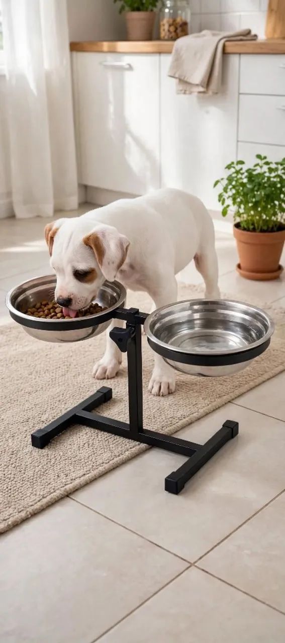 Suporte duplo elevado para pet comedouro e bebedouro com vasilhas de inox  - Foto 4