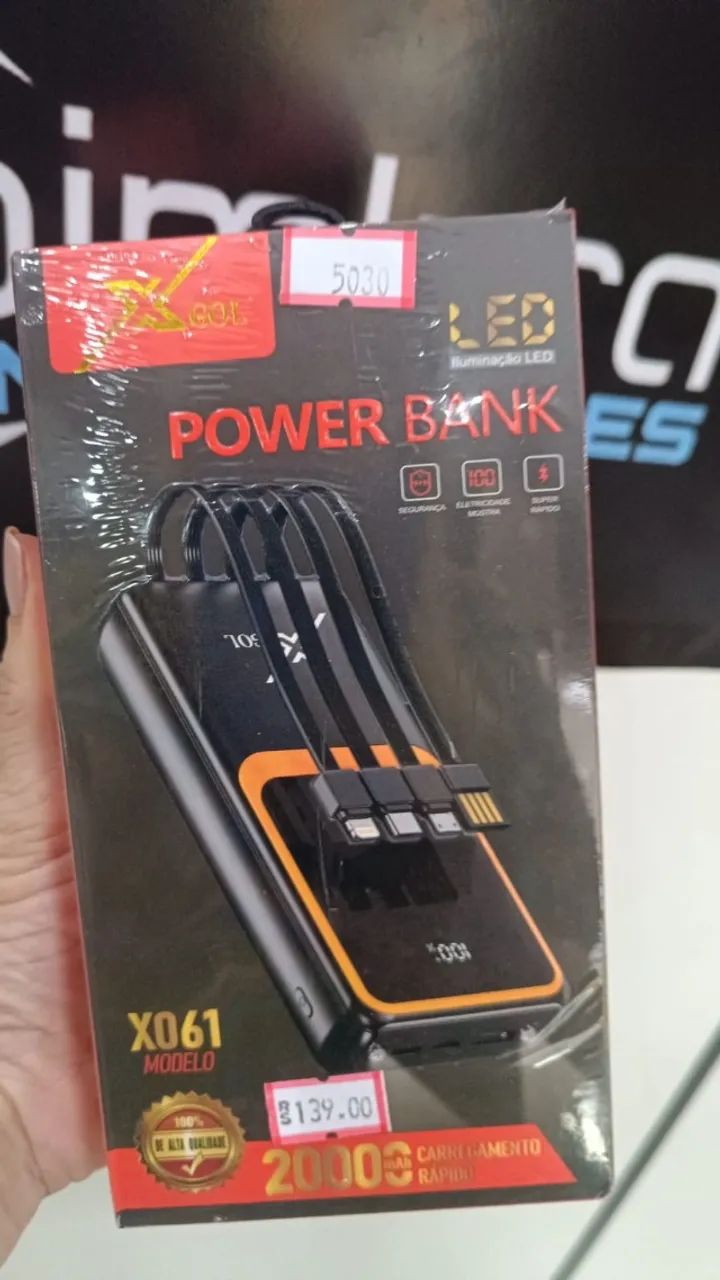 Carregador Portatil Power Bank Xgol 20000mah x061 - Com Cabos - Viagem -Motoboy - Coimbra