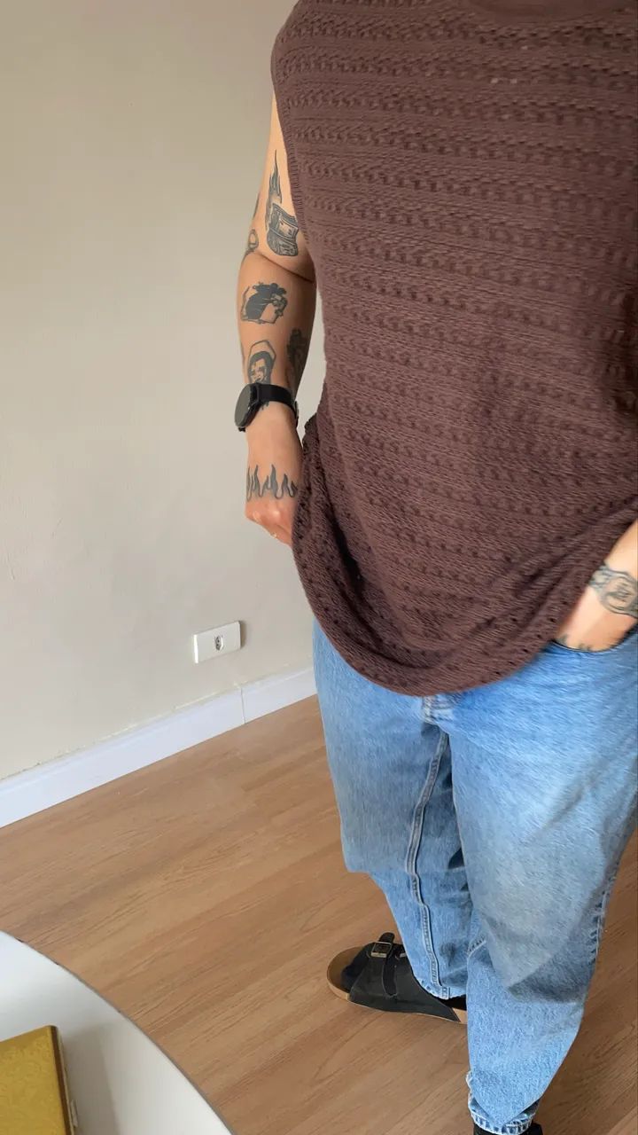 Colete marrom de tricô oversized - Foto 4