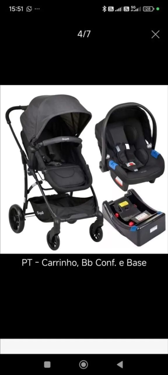 Carrinho de Bebê + Bebê Conforto com Base